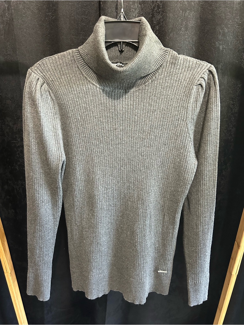 DKNY Gray Ribbed Turtleneck Pullover